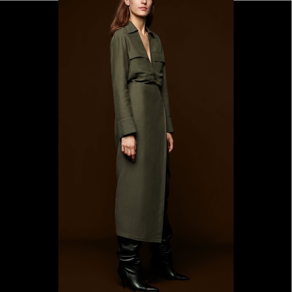 🩵 ZARA Green Wrap Pareo Linen Midi Skirt 7730/632